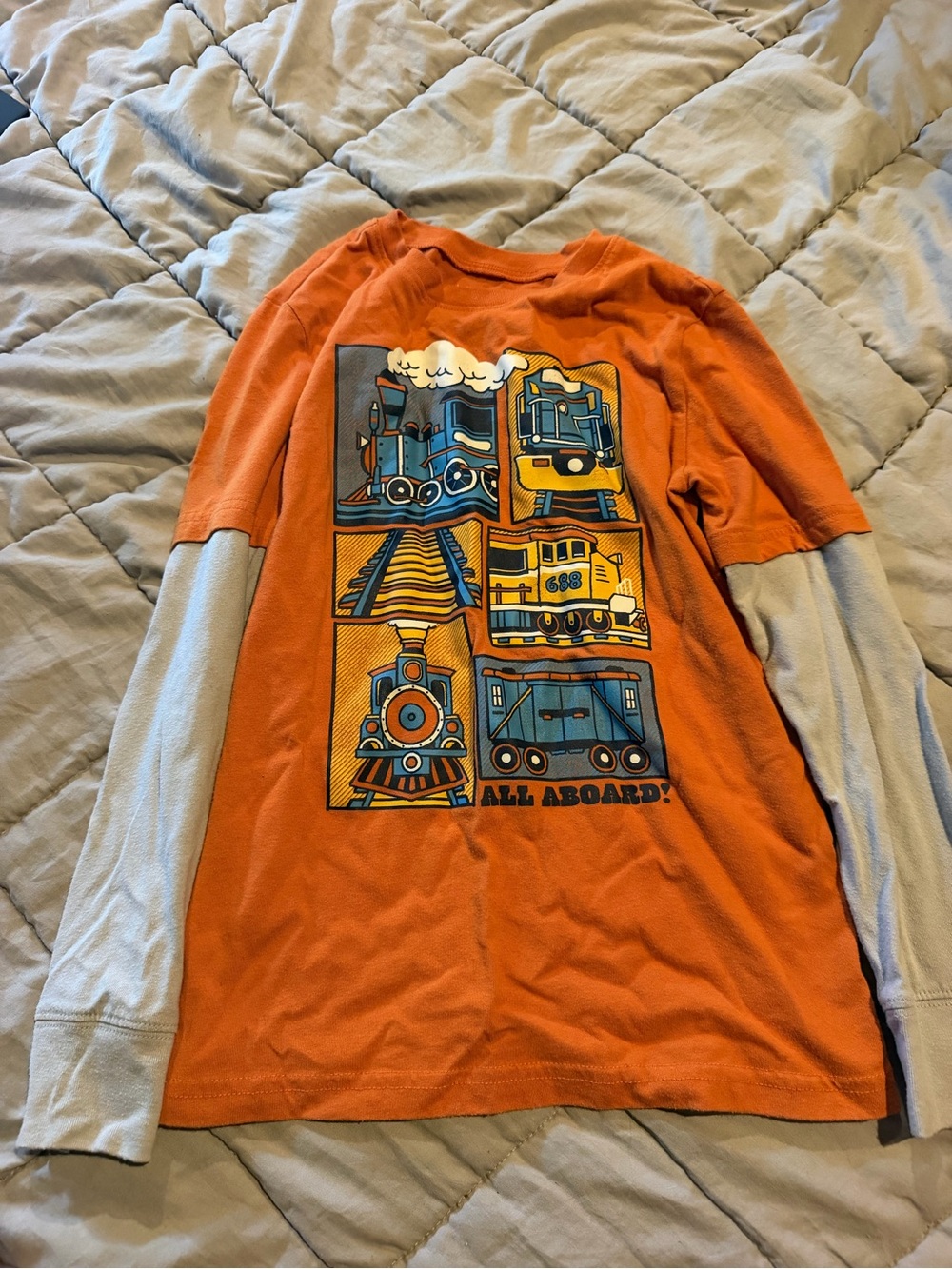 jumping beans Orange Long Sleeve Train Graphic Tee with Light Gray Sleeves